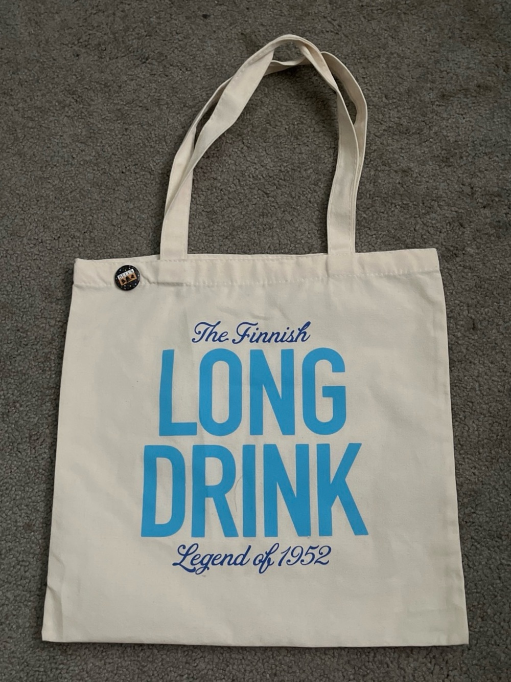 The Finnish LONG DRINK Canvas Tote - Blue on Cream